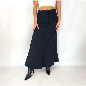 Vintage 90s Y2K Maxi skirt Utility Shiny Skirt Navy blue Lightweight Sz 18